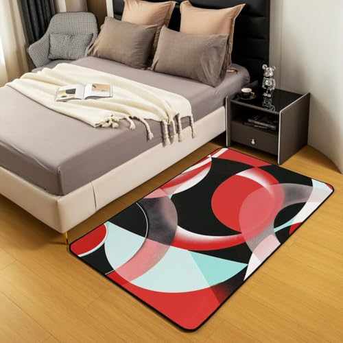 Homewish Teelrot Schwarz Teppich Ästhetik Abstrakte Geometrische Linien Teppiche Wohnzimmer Moderne Mode Carpet Minimalistische Einfache Flächenteppich 100x150 für Teenager Schlafzimmer Rug von Homewish
