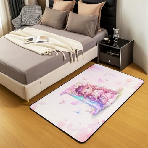 Homewish Träumiges Alphabet I Teppiche Rosa Fee Prinzessin Wohnzimmer Teppich Floral Fee Carpet Aquarell Floral Schmetterling Kinderteppich Schlafzimmer 150x200 Stilvoll Pflegeleicht Teenager Rug von Homewish