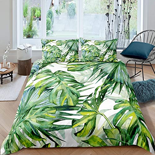 Homewish Tropische Bettwäsche Baum Bettbezug Set 135x200 Grüne Pflanze Palmblätter Trösterbezug 2PC Dschungel Botanisches Blatt Bettbezug + 1 Kissenbezug für Kinder Erwachsene Zimmerdekoration von Homewish