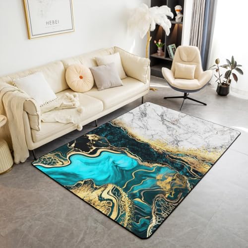 Homewish Türkis Marmor Teppich Abstraktes Gold Schwarzes Teal Teppiche Wohnzimmer 100x150 für Kinder Jungen Mädchen Jugendliche,Mode Marmorierung Textur Flächenteppich Bronze Pailletten Carpet Homewish Türkis Marmor Teppich Abstraktes Gold Schwarzes Teal Teppiche Wohnzimmer 100x150 für Kinder Jungen Mädchen Jugendliche,Mode Marmorierung Textur Flächenteppich Bronze Pailletten Carpet von Homewish