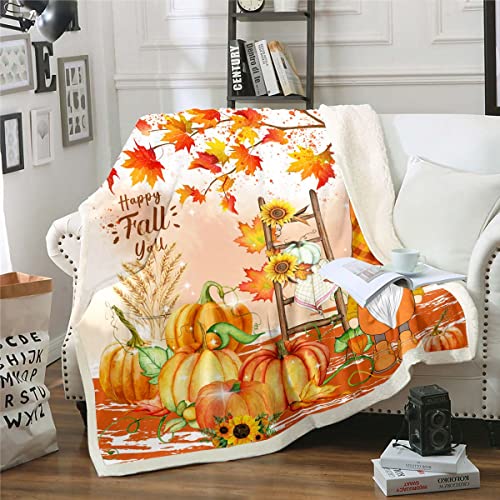 Homewish Verdammter Zwerg Decke 150 x 200 Herbst Thanksgiving Kürbis Decke Werfen für Teenager Mädchen Frauen Rustikaler Bauernhof Herbsternte Fleece Decke Sonnenblume Ahornblatt Herbst Sherpa Decke von Homewish