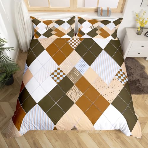 Homewish Vintage Braun Beige bettbezug für Kinder,Moderne Streifen Geometrie Diamant Bettwäsche 155x220cm Geometrische Patchwork Bettwäscheset Buffalo Plaid Schachbrett Schachbrett bettset 2 teilig Homewish Vintage Braun Beige bettbezug für Kinder,Moderne Streifen Geometrie Diamant Bettwäsche 155x220cm Geometrische Patchwork Bettwäscheset Buffalo Plaid Schachbrett Schachbrett bettset 2 teilig von Homewish