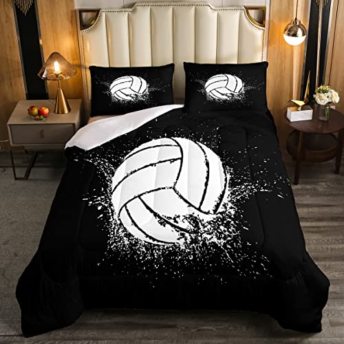 Homewish Volleyball Bettwäsche Set 135 x 200 cm Strand Daunendecke Volleyball Spiele Sport Bettwäsche Set für Jungen Mädchen junger Mann Schwarz Weiß Batik Steppdecke Schlafzimmer Dekoration von Homewish