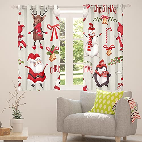 Homewish Weihnachten 2 Panel Vorhang Set, Weihnachtsmann Frohe Weihnachten Geschenk Cartoon Wärmeisolierte Fenstervorhänge, Niedliche Hirsch Pinguin Fenster Behandlung Wohnzimmer Dekor,55 "X 102" von Homewish