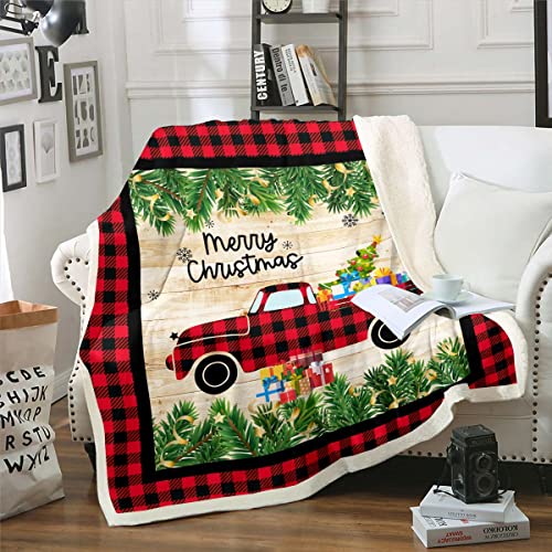 Homewish Weihnachten Decke Kinder Weihnachten Rustikal Kariert LKW Auto Decke Werfen 75x100 Weihnachten Rot Schwarz Büffel Karo Fleece Decke Bauernhaus Kiefer Baum Blatt Fuzzy Decke Für Schlafsofa von Homewish