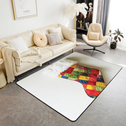 Homewish Weihnachten Teppiche Wohnzimmer 100x150 Weihnachtssocken Kinderteppich für Jugendliche,Glückliches Neujahr Teppich Süße Cartoon Weihnachten Rug Zimmerdekor,Gelb,Rot,Grün,Weiß von Homewish