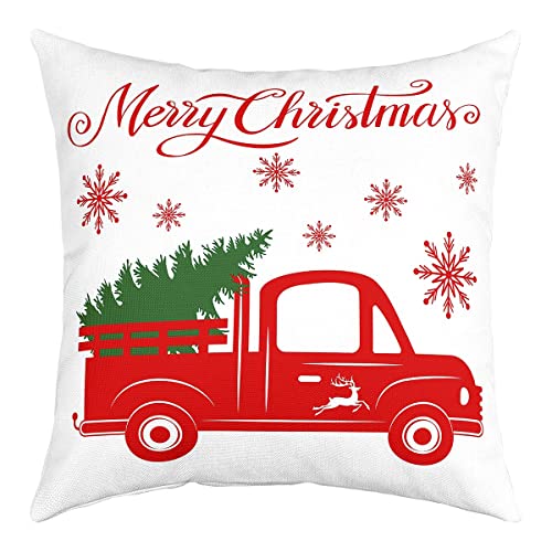 Homewish Weihnachts LKW Kissenbezug 50 x 50 cm Weihnachtsbaum Kissenbezug für Jungen Mädchen Teenager Kissenbezug Elch Hirsch Weihnachtlich Dekorativer Quadratischer Kissenbezug von Homewish