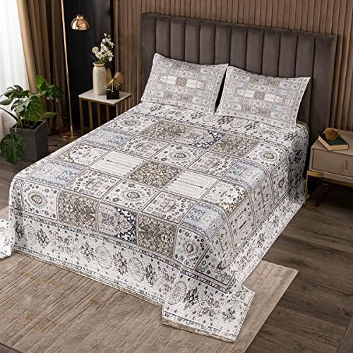 Homewish Weinlese Deckbett 220Wx240L Abstrakte Blumen Bettwäsche Persische Medaillon Tagesdecke Set, Böhmische Paisley Steppdecke Set Tribal Mandala Bett Set Atmungsaktive Weiche, Braun von Homewish