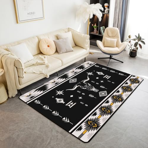 Homewish Western Bull Skull Carpet Bohemien Southwestern Aztec Rug für Jungen Ethnic Teppiche Wohnzimmer Bauernhaus Rustic Tribal Teppich Schwarz Grau Erwachsene Flächenteppich 100x150 für Zimmer Homewish Western Bull Skull Carpet Bohemien Southwestern Aztec Rug für Jungen Ethnic Teppiche Wohnzimmer Bauernhaus Rustic Tribal Teppich Schwarz Grau Erwachsene Flächenteppich 100x150 für Zimmer von Homewish