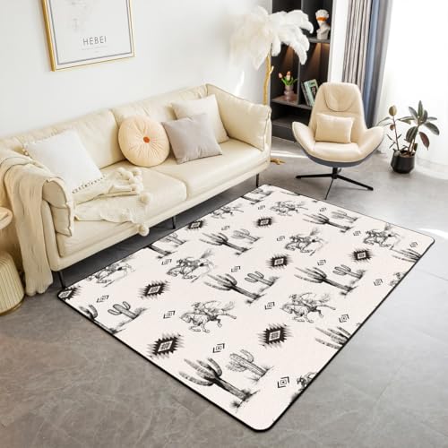 Homewish Western Cowboy Teppich Kinder Südwesten Flächenteppich für Cowboy Tribal Aztec Teppiche Wohnzimmer Südwesten Wilde Kaktus Pferd Rug Rustikale Wüste Bauernhaus Kinderteppich 100x150 Rutschfest von Homewish