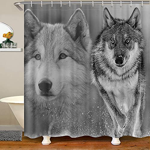 Homewish Wolf Duschvorhang, Tribal Animal Badezimmer Duschvorhang 180x180 (BxL), 3D Wolf Muster Bad Vorhang, grau waschbar wasserdicht Duschvorhang für Kinder Jungen Teenager Badezimmer, grau von Homewish