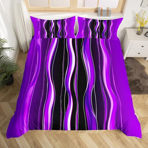 Homewish Zeitgenössische Geometrische Bettwäsche Einfache Minimalistische Kunst bettbezug Set 200x200cm für Kinder,für Jungen Mädchen Moderne Abstrakt Bettwäscheset Lila Wellen bettset weich von Homewish