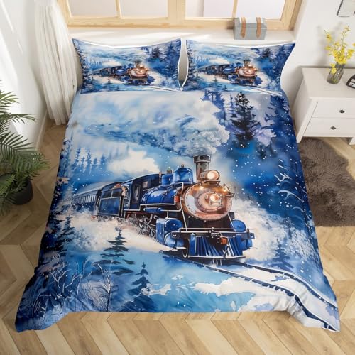 Homewish Zug Bettwäsche Set 135x200,Dampflok Tröster Abdeckung für Kinder Jungen Teens Erwachsene Männer Frauen,Natur Baum Berg Bettbezug Natürliche Woodland Bettbezug mit 1 Kissenbezug von Homewish