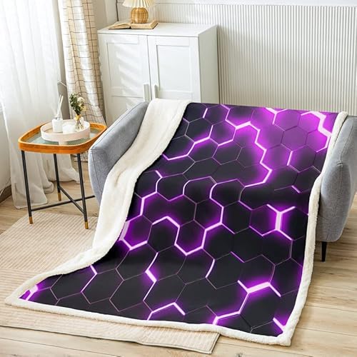 Honeycomb Decke ÜberwurfPastell Lila Neon Geometrisch Hexagon Fleece Überwurf Decke Für Kinder Jungen Mädchen MännerModerne Abstrakte Bienenstock Flanell Sherpa Decke Für Bett Sofa Couch,150 x 200 cm von Homewish