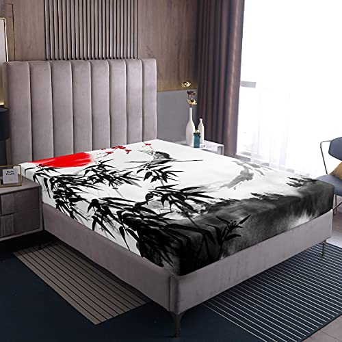Japanischer Stil Bettwäsche, Bergkran Spannbetttücher 90x200 für Kinder Teens Erwachsene, Bambusblätter Sonnenliege, Vintage-Stil Bettlaken Leichtes Schlafzimmer Dekor,Grau Weiß Japanischer Stil Bettwäsche, Bergkran Spannbetttücher 90x200 für Kinder Teens Erwachsene, Bambusblätter Sonnenliege, Vintage-Stil Bettlaken Leichtes Schlafzimmer Dekor,Grau Weiß von Homewish