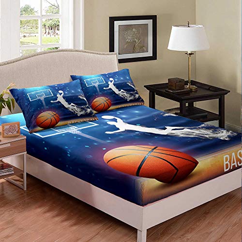 Jungen Basketball Ausgestattet Blatt 90x200 Basketball-Spieler Bettwäsche Set Wettbewerb Sport Spiel Bett Abdeckung für Kinder Jugendliche Mann Arena Tie Dye Ausgestattet Blatt,Blaue Zimmer Dekor von Homewish