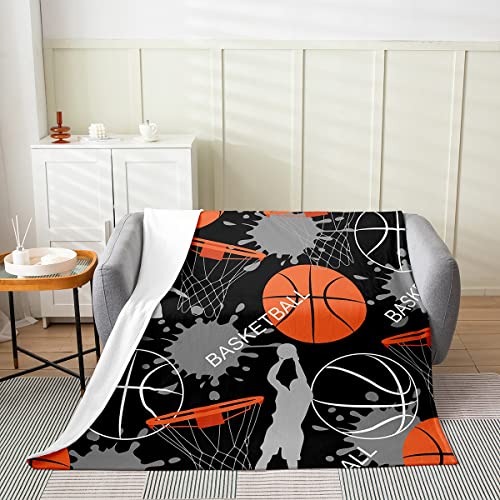 Jungen-Basketball-Fleece-Decke ganzjährig Grunge-Aquarell-Überwurf für Kinder Mädchen Teenager Graffiti-Basketballspieler Silhouette Flanell-Decke geometrisches Ballspiel Fuzzy-Decke 150 x 200 von Homewish