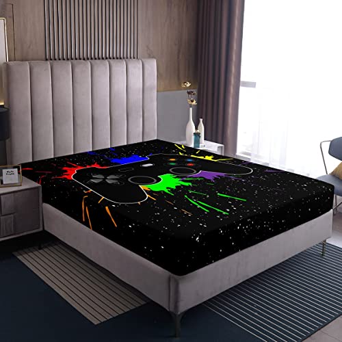 Homewish Jungen Gaming Galaxy Spannbetttuch 90x200x30 Kinderspielzimmer Bettwäsche Sets Aquarell Tie Dye Gamer Videospiele Druckbett Bettlaken Kinder Mädchen Schlafzimmer Dekor Bettwäsche von Homewish