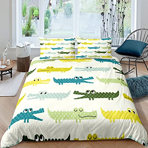 Homewish Jungen Krokodil Bettwäsche-Set 135x200, niedliche Cartoon Tier Bettbezug für Kinder Jungen Wildlife Bunte Tagesdecke Abdeckung Schöne Reptil Tröster Abdeckung Kinder Schlafzimmer Dekor von Homewish