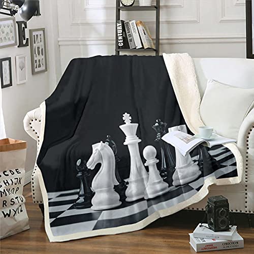 Jungen Spiel Sherpa Decke Teenager Schach Überwurf Decke Für Jungen Mädchen Teenager Brettspiel Flanell Decke International Schach Kariert Retro Stil Plüsch Decke, Weiß Schwarz Überwurf 150x200 von Homewish