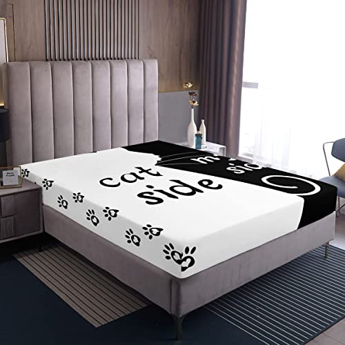 Katzenseite Und Meine Seite Bettwäsche Set Schwarz Weiß Schöne Katze Spannbettlaken Kawaii Tier Kätzchen Spannbettlaken Süßes Modernes Romantisches Thema Bettwäsche Dekor Set 140 x 200 x 30 cm von Homewish