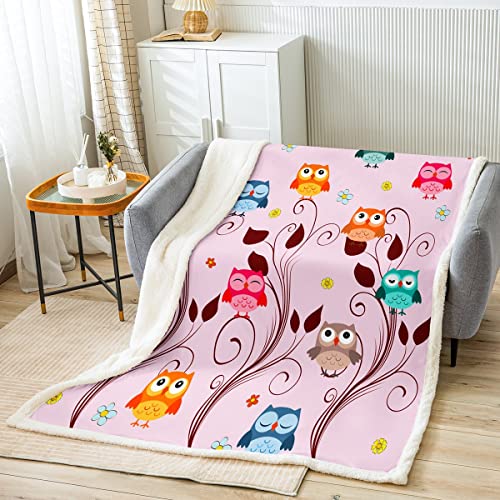 Homewish Kawaii Eule Überwurfdecke für Jungen Mädchen Kinder Kawaii Raumdekoration Plüschdecke süßes Wildtier Eule Bettdecke Natur Frühlingsthema Vögel Blumen Fuzzy-Decke, 130 x 150 von Homewish