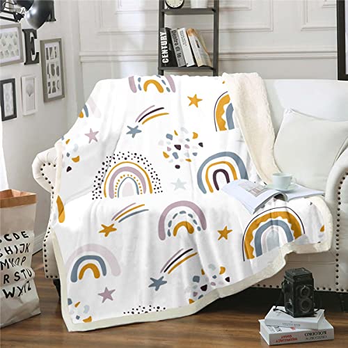 Kawaii Regenbogen Decke 100x130 Mädchen Cartoon Regenbogen Decke Werfen für Schlafsofa Süße Wolken Sterne Meteore Fleece Decke Schöne Handgezeichnete Fuzzy Decke für Kinder Jungen Jugend Zimmer Dekor von Homewish