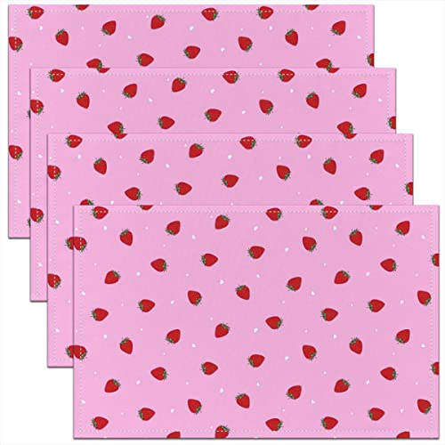 Kawaii Tischsets 30x45 Satz von 4, Frauen Mädchen Rot Erdbeere Platzsets, Kawaii Erdbeere Obst Thema Tischsets für Küche Esstisch, Öl Abwischbar rutschfest Indoor Outdoor Home Party Decor von Homewish