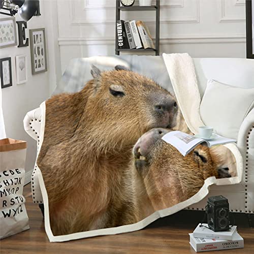 Kinder Capybara Decke Geschenke,Kawaii Capybaras Fleece Decke 100x130 für Teens Jungen Mädchen,Lustige Zoo Tiere Decke Werfen Nette Haustier Nagetier Tier Fuzzy Decke,Rustikale Bauernhaus Raumdekor von Homewish