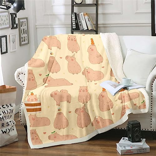 Kinder Capybara Fuzzy Decke 130x150cm, Braun Capybaras Wurf Decke Lustige Nagetier Tier Vlies Decke für Jungen Mädchen Tierliebhaber, Nette Capybara Biene Huhn Plüsch Bett Decke Dekor Sofa Couch von Homewish