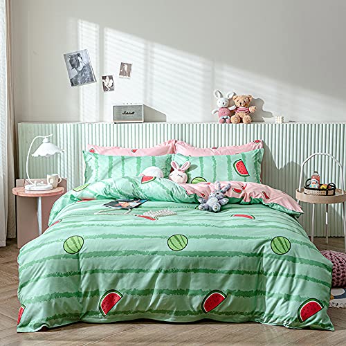 Kinder Wassermelone Bettdecke, Moderne Geometrische Streifen Bettwäsche-Set 155x220 Pink Girly Doppel Bettbezug Für Mädchen Jungen Frauen Schlafzimmer, Atmungsaktive Grüne Bettbezug Mit Eckbändern von Homewish