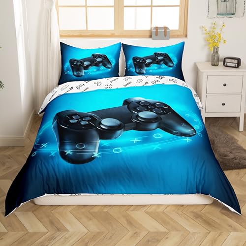 Kinderspiele Bettbezug-Set, Teens Gamepad Bettwäsche-Set 155X220, Moderne Vr Spieler Tröster-Abdeckung Für Jungen Mädchen, Spieler Joystick Bettbezug Schlafzimmer Dekor Mit 1 Kissenbezug, Blau Kinderspiele Bettbezug-Set, Teens Gamepad Bettwäsche-Set 155X220, Moderne Vr Spieler Tröster-Abdeckung Für Jungen Mädchen, Spieler Joystick Bettbezug Schlafzimmer Dekor Mit 1 Kissenbezug, Blau von Homewish