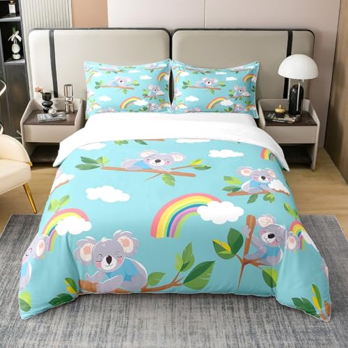 Koala 100% Natürliche Baumwolle Bettbezug 135x200,Zweig Blatt Tröster Abdeckung,Regenbogen Himmel Wolke Bettwäsche Set,Kawaii Cartoon Tier Bett Set Schlafzimmer Dekor,Blau Grau Grün Rosa Koala 100% Natürliche Baumwolle Bettbezug 135x200,Zweig Blatt Tröster Abdeckung,Regenbogen Himmel Wolke Bettwäsche Set,Kawaii Cartoon Tier Bett Set Schlafzimmer Dekor,Blau Grau Grün Rosa von Homewish