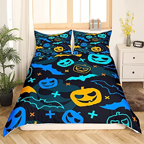 Kürbislaterne Bettbezug Horror Fledermaus Bettwäsche Set 135x200 Ghost Festival Tröster Bezug Set für Kinder Kind Teens, Gothic Spooky Bettwäsche Halloween Nacht Party Dekor Blau Teal Kürbislaterne Bettbezug Horror Fledermaus Bettwäsche Set 135x200 Ghost Festival Tröster Bezug Set für Kinder Kind Teens, Gothic Spooky Bettwäsche Halloween Nacht Party Dekor Blau Teal von Homewish