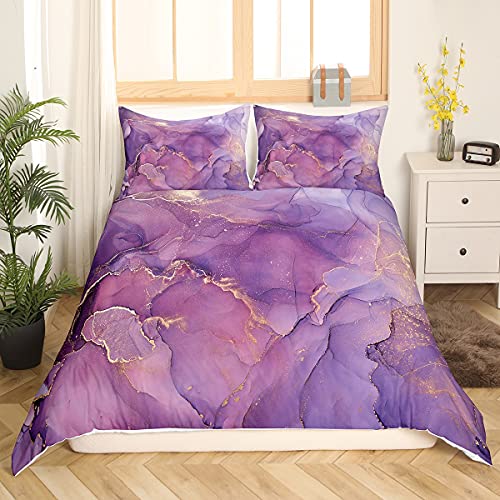 Lila Marmor Bettwäsche Sets Gold Glitzer Trippy Flüssigkeit Bettdecke Bezug Tinte Art Bettbezug Set Für Kinder Mädchen Frauen Abstrakte Aquarell Farbe Quilt Bezug Mit 1 Kissenbezug 135X200 von Homewish