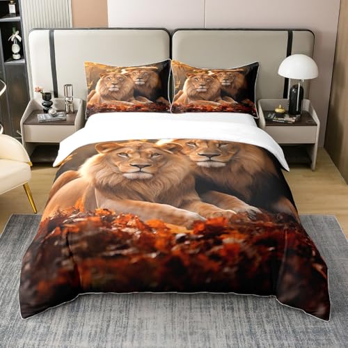 Löwe 100% Natürliche Baumwolle Bettbezug 155x220,Gefallene Blätter Tröster Abdeckung,Afrikanische Wilde Wilde Tier Thema Bettwäsche Set,3D Gedruckte Löwe Liebhaber Paar Goldene Löwe Haar Bett Set Löwe 100% Natürliche Baumwolle Bettbezug 155x220,Gefallene Blätter Tröster Abdeckung,Afrikanische Wilde Wilde Tier Thema Bettwäsche Set,3D Gedruckte Löwe Liebhaber Paar Goldene Löwe Haar Bett Set von Homewish