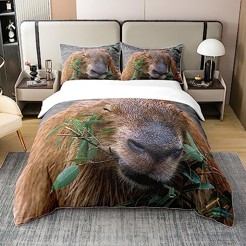 Lustige Capybara 100% Baumwolle Bettbezug 135x200,3D Kühl Capybaras Bettwäsche Set,Kinder Capybara Tiere Liebhaber Komfortbezug,Botanische Zweige Weiche Atmungsaktive Quilt Cover Schlafzimmer Dekor von Homewish