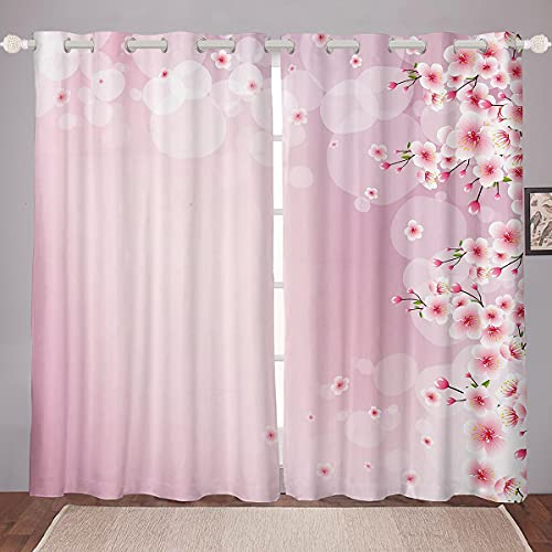 Mädchen Kirschblüten Fenstervorhänge Rosa Blumenvorhänge 46 "X 72" Für Kinder Erwachsene Frauen Romantische Blumenfensterbehandlungen Gardinen Girly Süße Wärmeisolierte Fenstervorhänge von Homewish