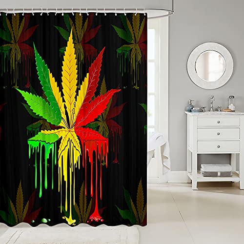 Marihuana Unkrautblatt Duschvorhang Cannabis Blätter Badvorhang Bunte Marihuana Blatt Badvorhang Cannabis Vibrant Bright Gedruckt wasserdichte Vorhänge Moderne Kunst Natur Home Decor, 180x200 (BxL) von Homewish