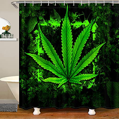 Marihuana Weed Leaf Badevorhang 180x200 (BxL),Cannabisblätter Duschvorhang Für Kinder Erwachsene,Exotische Trippy Blätter Vorhang-Sets,Grün Botanischer Badezimmervorhang Badezimmerdekor Schwarz von Homewish