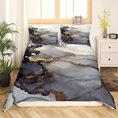 Marmor Bettbezug Schwarz Golden Pastell Bettwäsche Set Marmor Abstrakte Kunst Design Erwachsene Trösterbezug Set Tagesdecke mit Reißverschluss Krawatten Damen Weiches Mikrofaser Quilt Set,135x200 von Homewish