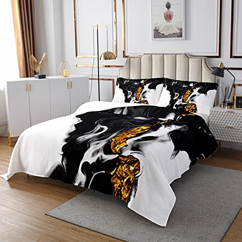 Homewish Marmor Steppdecke 220x240 Schwarz Weiß Marmor Tagesdecke Für Kinder Jungen Teens Männer Bronzing Pailletten Tagesdecke Set Abstrakte Flüssigkeit Quilt Set Schlafzimmer Dekor 3 Stücke von Homewish