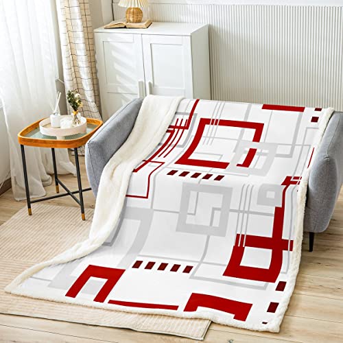 Moderne Rot und weiße Fleece Decke Gitter quadratisch Karo Überwurf abstrakte Geometrie Gitterdecke 150x200 cm für Kinder Ombre Art Urban Art Flanelldecke Büffel Plaid Dekor von Homewish