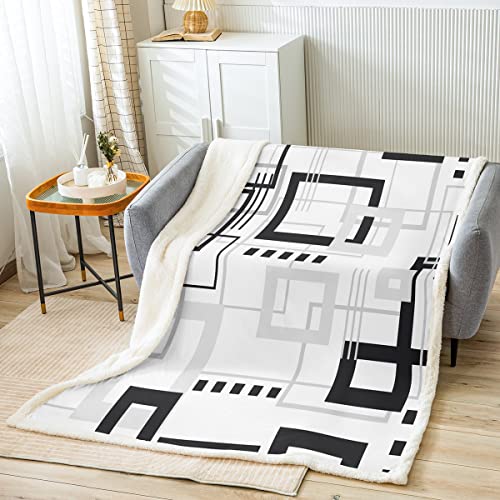 Moderne Schwarz und weiße Fleece Decke Gitter quadratisch Karo Überwurf abstrakte Geometrie Gitterdecke 150x200 cm für Kinder Ombre Art Urban Art Flanelldecke Büffel Plaid Dekor von Homewish