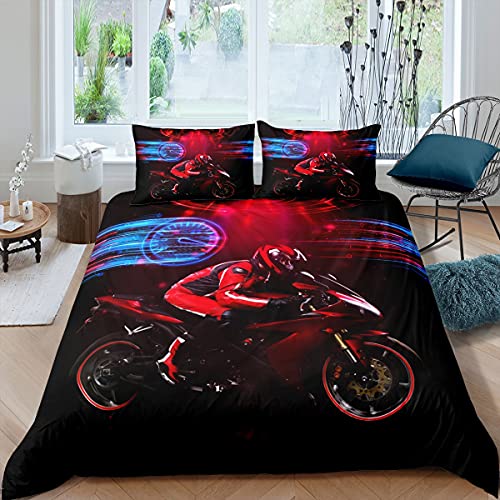 Motocross Bettwäsche-Sets für Jungen 155x220 Motorrad Racer Trösterbezug Dirt Bike Extreme Sports Bettbezug Set Speed Motor Rennfahrzeug Biker Bettbezug 2 Stücke Für Kinderauto Gamer Room Decor von Homewish