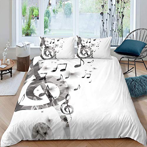 Music Note Bettwäsche Set mit Schmetterlingsmuster 135x200 Mucis Thema Trösterbezug für Kinder Mädchen Teens Grau Weiß Bettbezug mit Reißverschluss 2 Stücke Tagesdecke (1 Bettbezug 1 Kissenbezug) von Homewish
