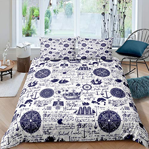 Nautical Tröster Bezug Set Für Jungen, Teenager Retro Segelboot Bettbezug, Kompass Anker Bettwäsche 155x220 Für Kinder Jugendliche Erwachsene, Grunge Style Bettbezug Atmungsaktives Schlafzimmer Dekor Nautical Tröster Bezug Set Für Jungen, Teenager Retro Segelboot Bettbezug, Kompass Anker Bettwäsche 155x220 Für Kinder Jugendliche Erwachsene, Grunge Style Bettbezug Atmungsaktives Schlafzimmer Dekor von Homewish