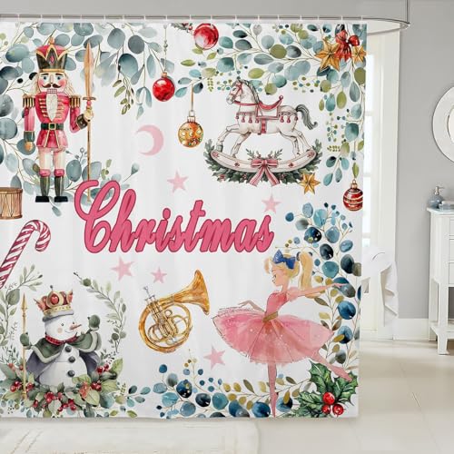 Nette Weihnachten Duschvorhang Set,Nussknacker Schneemann Badezimmer Vorhang Geschenke für Mädchen Jungen,Weihnachtsdekor Badezimmer Set Grünes Blatt Pflanze Eukalyptus Stoff Duschvorhang 180Bx210L Nette Weihnachten Duschvorhang Set,Nussknacker Schneemann Badezimmer Vorhang Geschenke für Mädchen Jungen,Weihnachtsdekor Badezimmer Set Grünes Blatt Pflanze Eukalyptus Stoff Duschvorhang 180Bx210L von Homewish