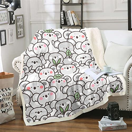 Niedlichem Koala Decke 150x200 Koala Cartoon Koala Bär Fleece Decke für Kinder Jungen Mädchen Kawaii Wildtiere Schlafzimmer Dekor Decke Werfen für Schlafsofa Grün Botanische Blätter Fuzzy Decke von Homewish