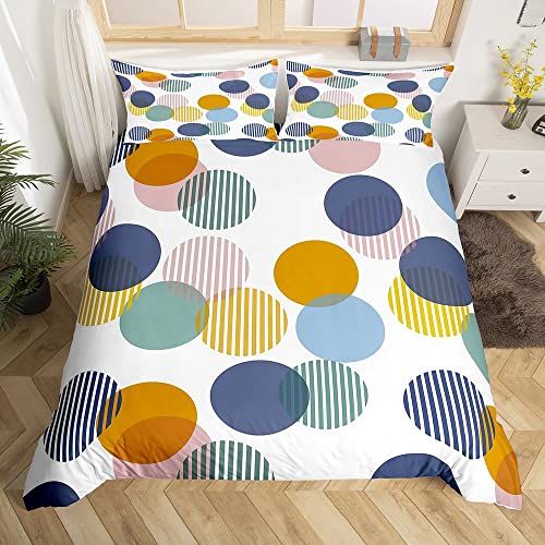 Niedlichen Punkten BettwäSche Set 135 x 200 Für Kinder Teenager Jungen MäDchen Bunt Gestreift Kreise Bettbezug Geometrisch Rund Bettbezug Modern Einfach Abstrakter Stil Dekor Weiche Bettbezug 2 Stück von Homewish